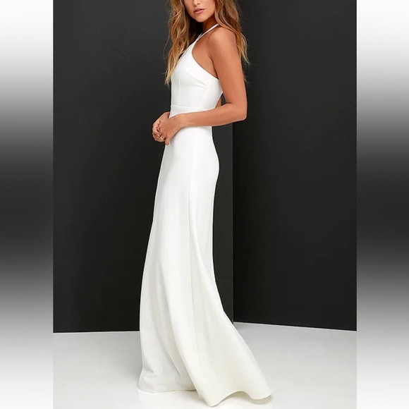 Lulus ivory Sz XS halter evening gown maxi dress Tour de Force - Picture 7 of 11
